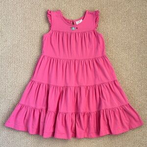 Hanna Andersson solid twirly dress blossoming pink, w/ floral embroidery, 6x-7
